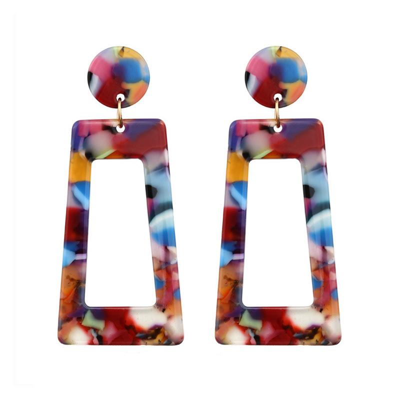 New Fashion Trapezoid Women's Dangle Earrings Leopard Print Acrylic Acetic Acid Sheet Geometric Circle Square Long Drop Earrings