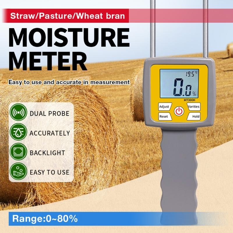 Handheld Agricultural Moisture Tester Features LCD Screen Digital Moisture Analyzers Easy To Use for Hays Straw Pasture