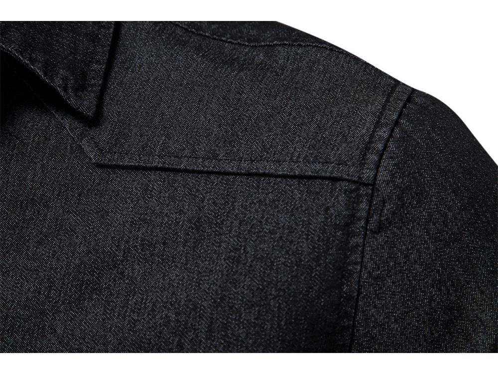 Men's European Size Casual Long Sleeve Denim Shirt - 2024 Style, Solid Color