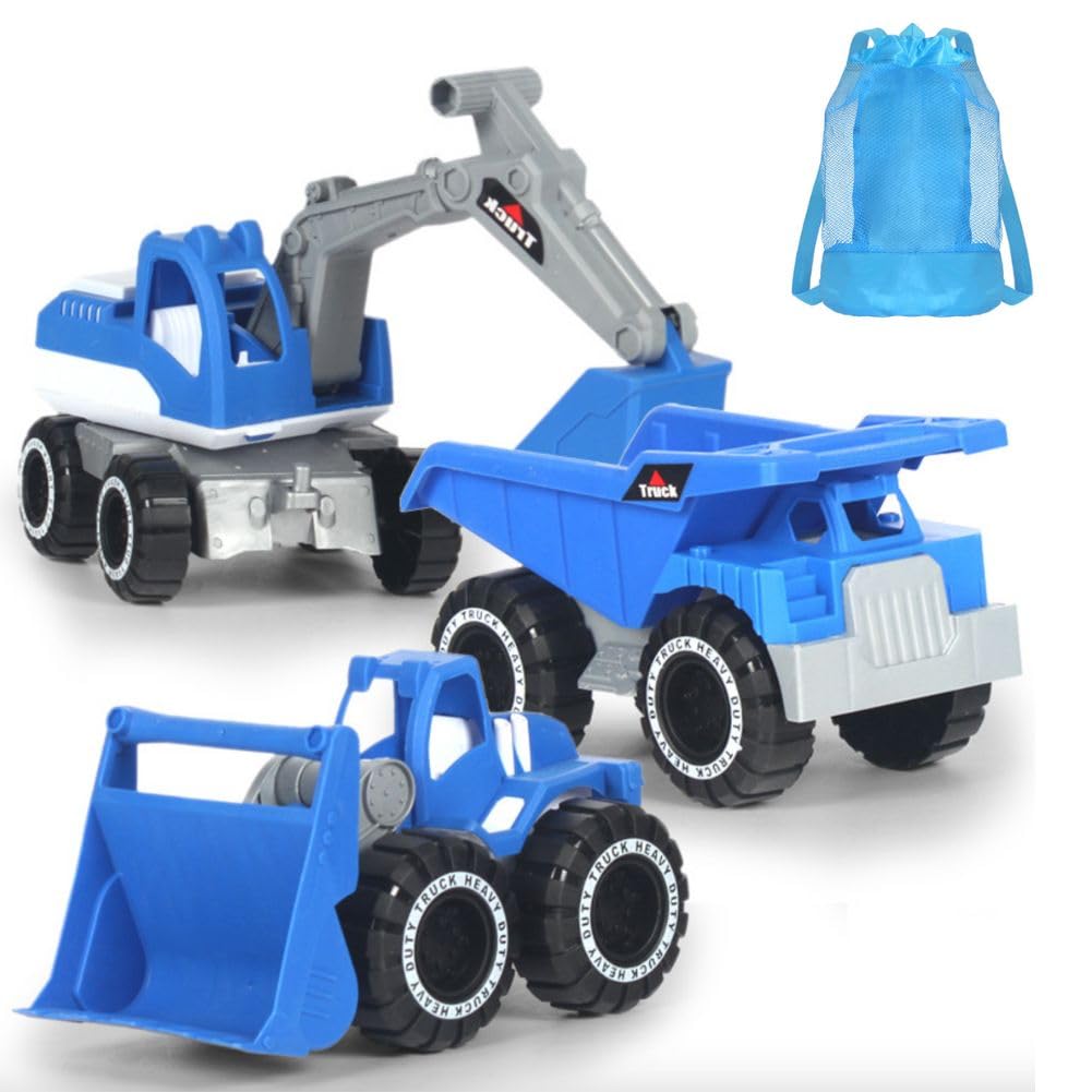 PALTIA Excavator and Bulldozer Toy, Working Vehicles, Sand Play Set with Dump Truck and Backpack (Blue) [Parallel Import]