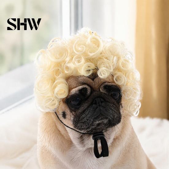 Small Dog Halloween Costume Funny Pet Wig, Cute Bob Cut Cat Afro Curly Wig with Adjustable Cosplay Accessories Elastic Band, Breathable for Dogs, Cats