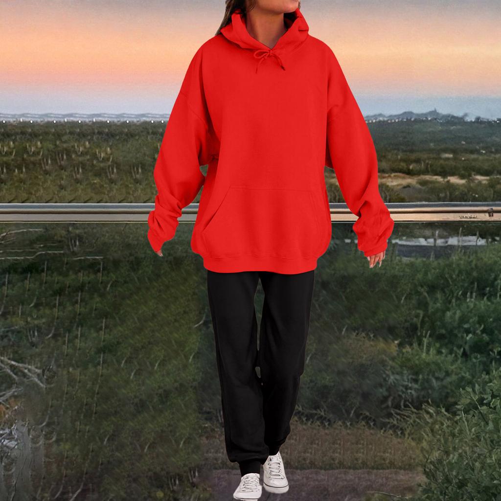 Women's Fashion Casual Solid Color Loose Hooded Sweatshirt Suit