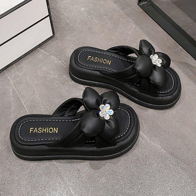 

Thick-soled muffin stepping on shit slippers wearing new small height-increasing sandals fairy style with skirt 35 чёрный