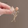 Elegant Tulip Pearl Crystal Brooch for Women - Floral Shawl Pin for Coats & Suits