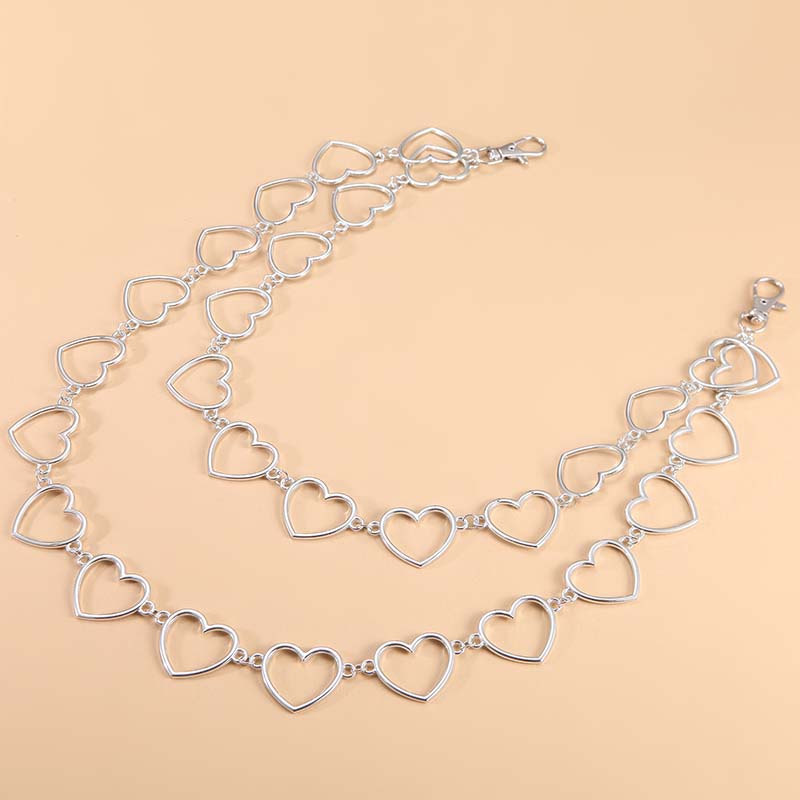 Fashion Hollow Splicing Love Heart Waist Chains for Women Hiphop Cool Waist Belts Double Layer Heart Trouser Chain Jewelry Gifts