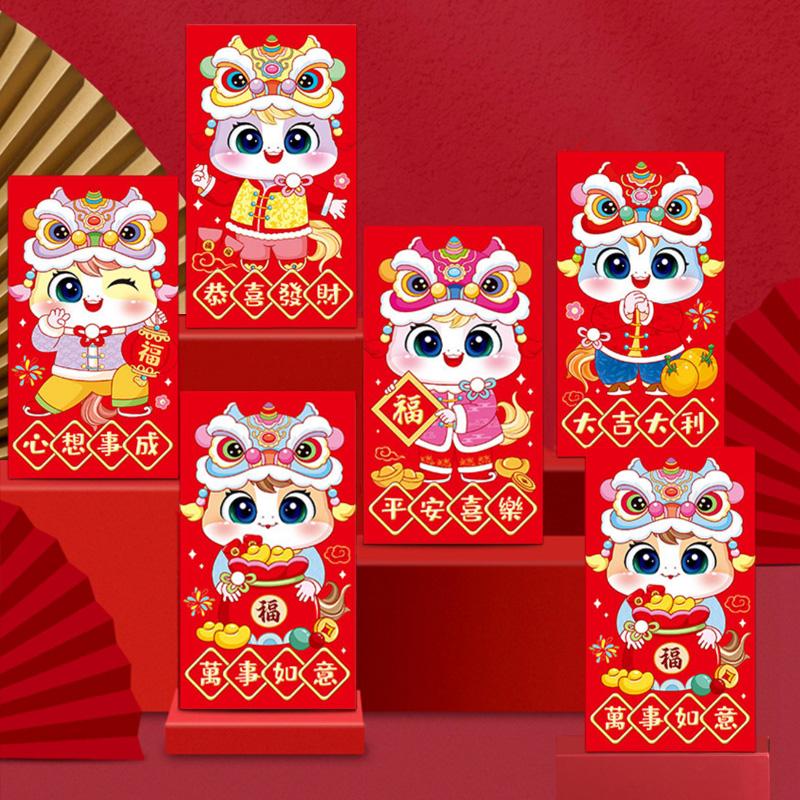 6pcs Chinese New Year Red Envelopes Cartoon Horse Year Hongbao Cute Money Packaging Envelopes Spring Festival Gifts