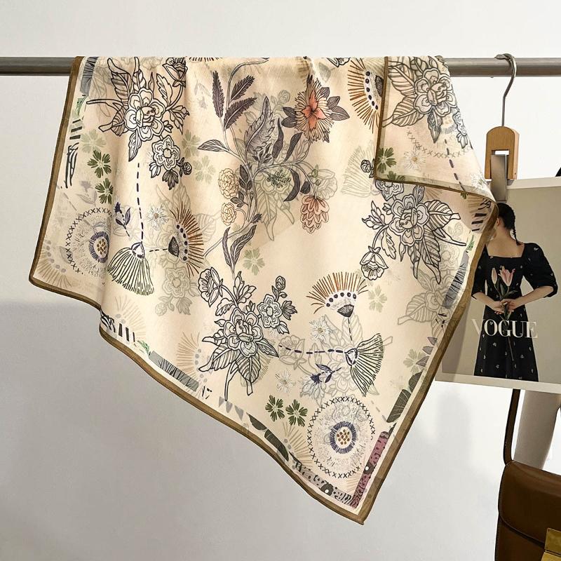 Square scarf with artistic cotton and linen texture, printed shawl, small square scarf, silk scarf, fashionable women's scarf