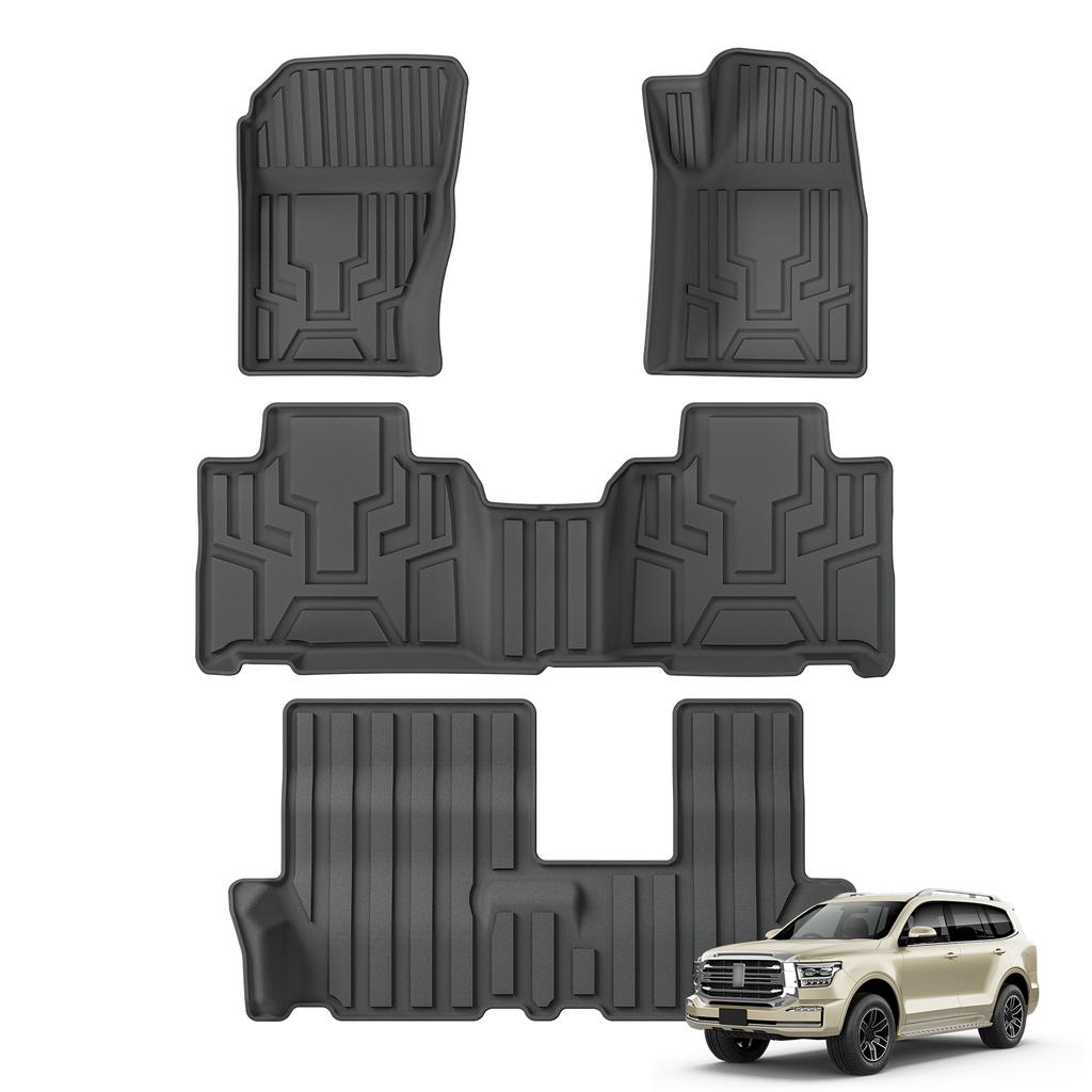 LUCKEASY Right Drive for GWM Tank 500 2024-2025 Hybrid HEV Hi4-T 7 Seater TPE Car Floor Mats Trunk Liner Cargo Accessories Black