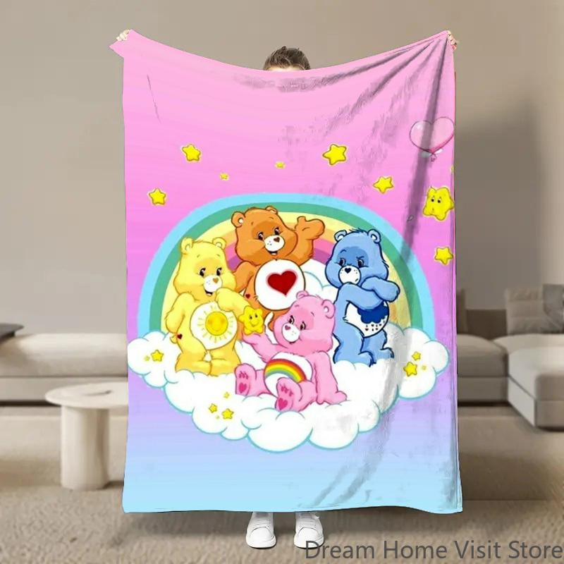 Cute Rainbow Bears Anime Flannel Blanket Pikachu Figures Home Sofa Lunch Break Blankets Children Student Blankets Nap Cover Kids
