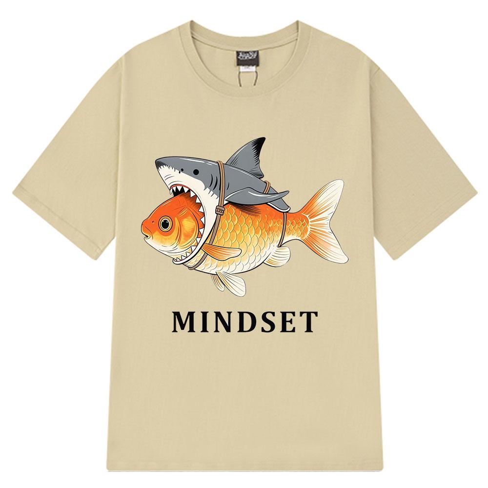 Mindset Goldfish Funny Shark Fin Harness Design T-Shirt Men Women Casual Vintage T Shirt Short-sleeved Harajuku Hip-hop T-shirts