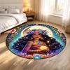 Round Rug Tropical Moon Goddess Flower Crown Crescent Moon Crystal Floral Arch Spiritual Art Living Room Decor