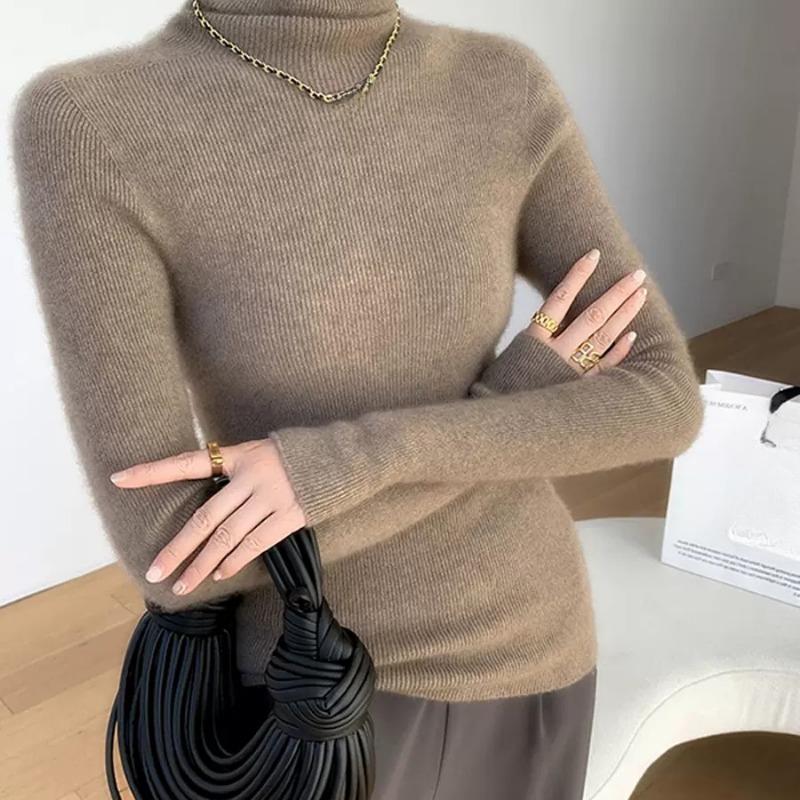 

Fashion Turtleneck Winter Long Sleeve Knitwear Women Sweater Warm Slim Retro Bottom Woman Jumpers Tops Solid Casual Elegant Base Ladies Sweaters 25040 XL верблюд