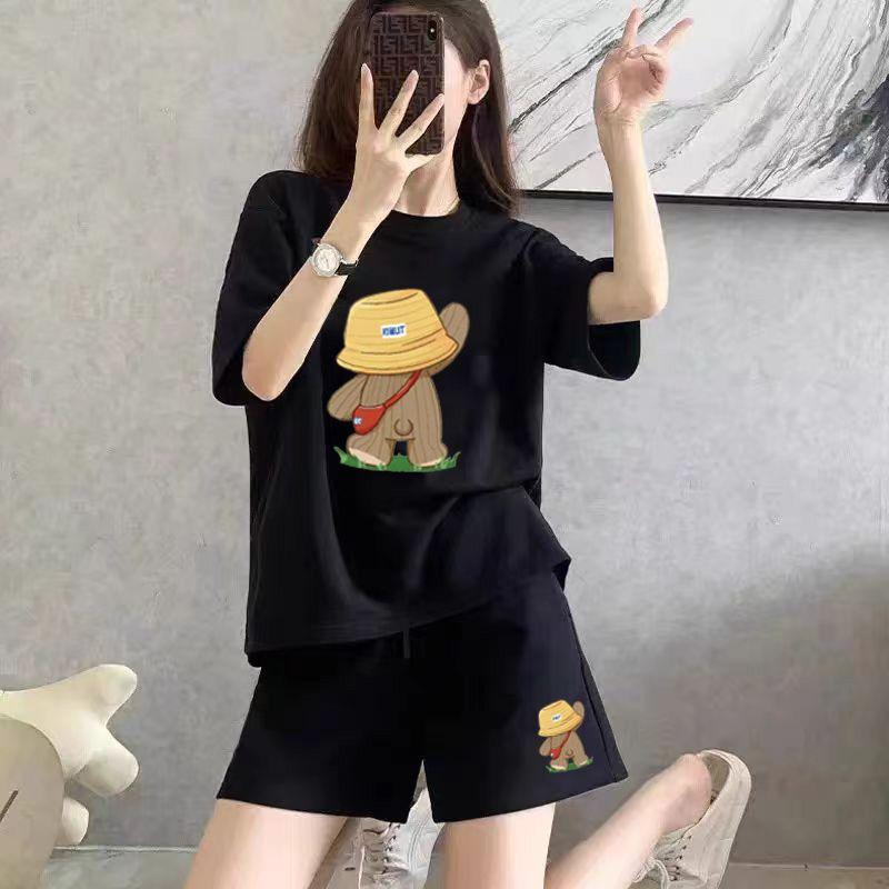 Damen Plus Size 2-teiliges Set Sommer Lässig Mode Kurzarm Shorts Set Reine Baumwolle Locker Sport Zweiteiler