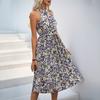 Rochie de damă, ocazională, elegantă, pliată, cu imprimeu floral, colorat