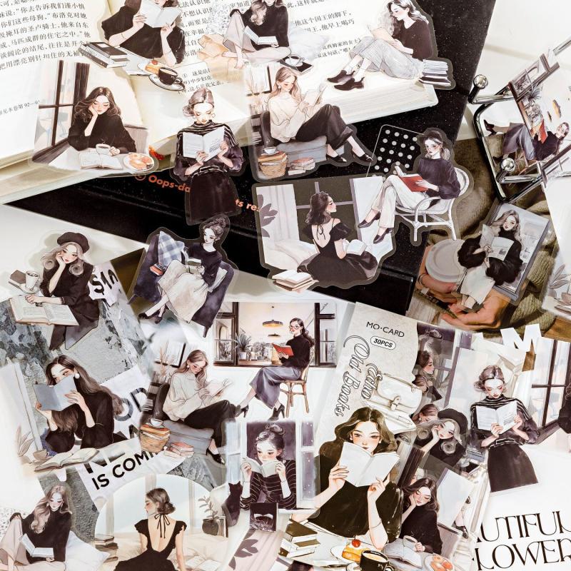 30 ks/balení Estetické nálepky Štítky Čtenářka Samolepky Dekorativní Deník Album Materiál Scrapbooking Potřeby