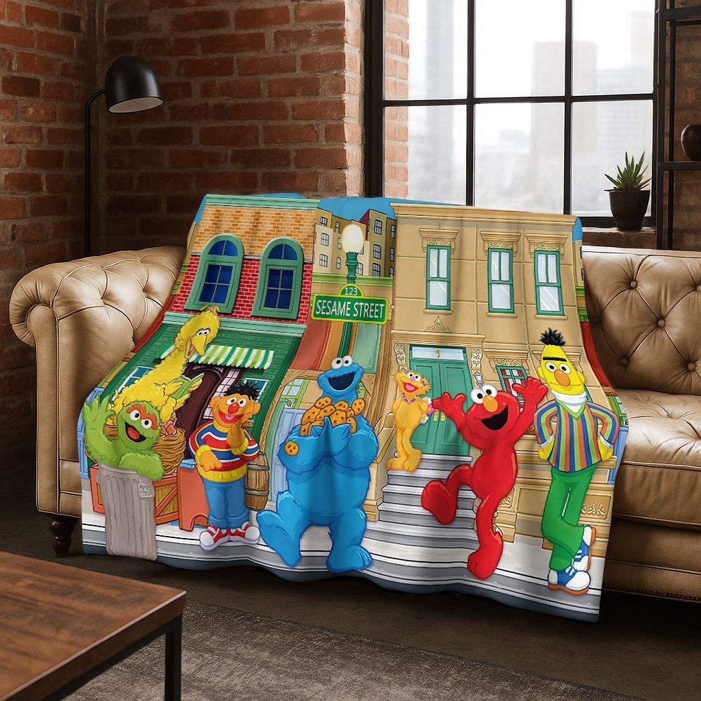 3D S-Sesame Cartoon Art Flannel Blanket,Cozy Soft Throw Blanket for Home Bedroom Bed Sofa Picnic Office Cover Gift Kids
