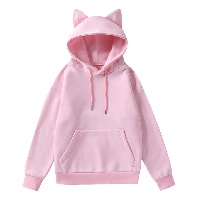 Frühling und Herbst Damen Katzenohren (Gedämpftes Brot in Katzenohrform) Design Kapuzen-Fleecepullover