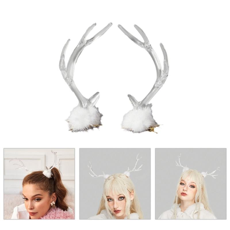 Y2k 90s Aesthetic Christmas Antler Hairpin for Woman Cute Ponytail Hair Clip