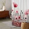 Vintage Poppy Floral Print Shower Curtain with 12 Hooks - Water-Resistant, Machine Washable Polyester Fabric, Elegant Red and