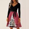 Women's Casual Fashion V Neck Long Sleeve Christmas Printed Party Vintage Long Dresses
