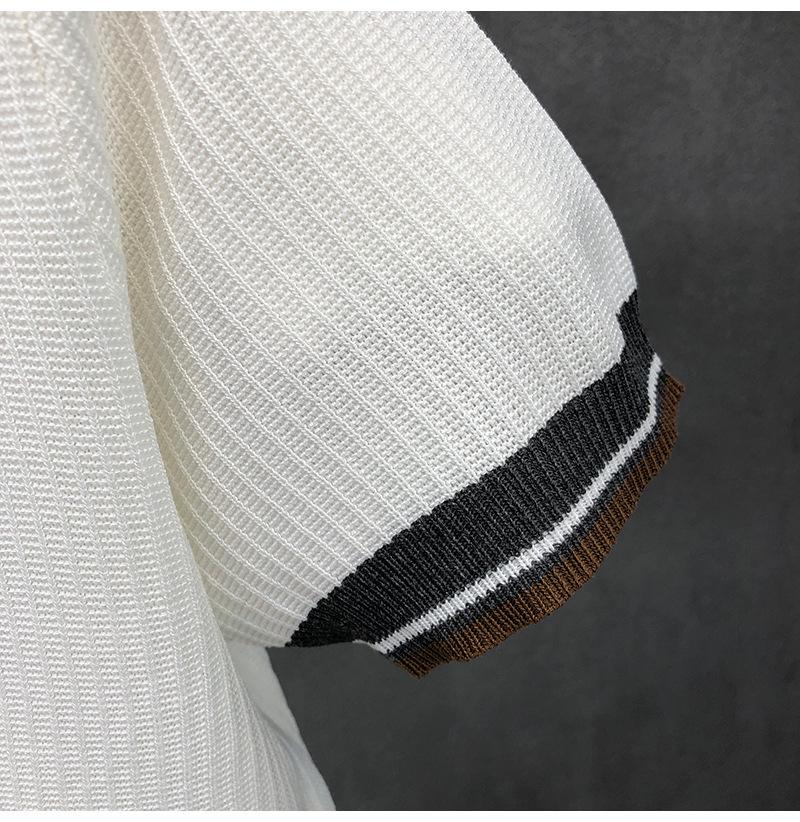 Summer Men's White Striped Short-Sleeve Knit Top