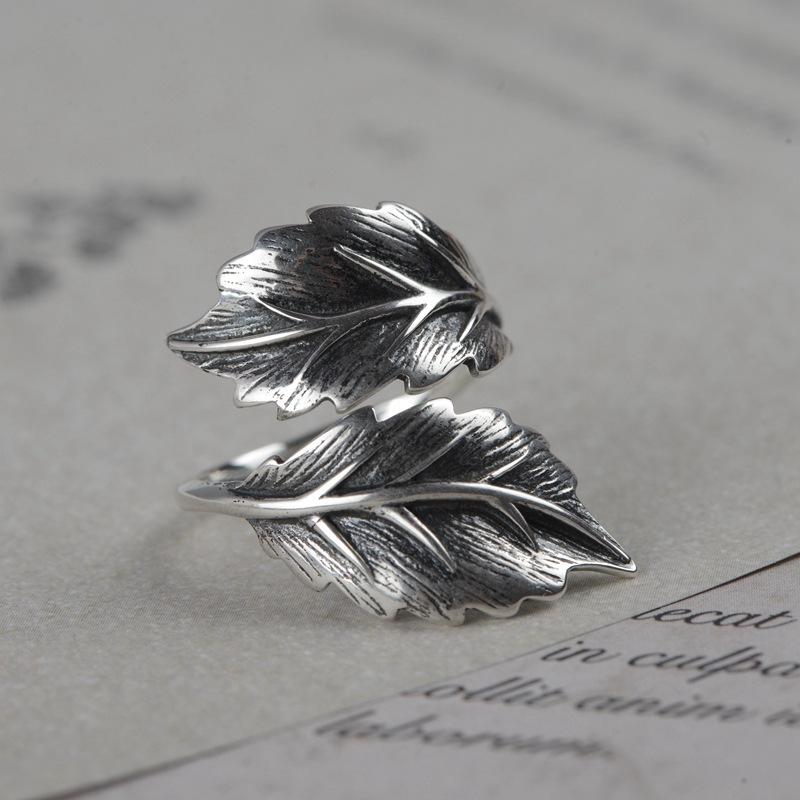 Bague Rétro Grande Feuille Pour Hommes Femmes Alliage de Zinc Couleur Punk Gothique Réglable Ouverte Unisexe Alliage Zircon Accessoires Tendance Cadeau