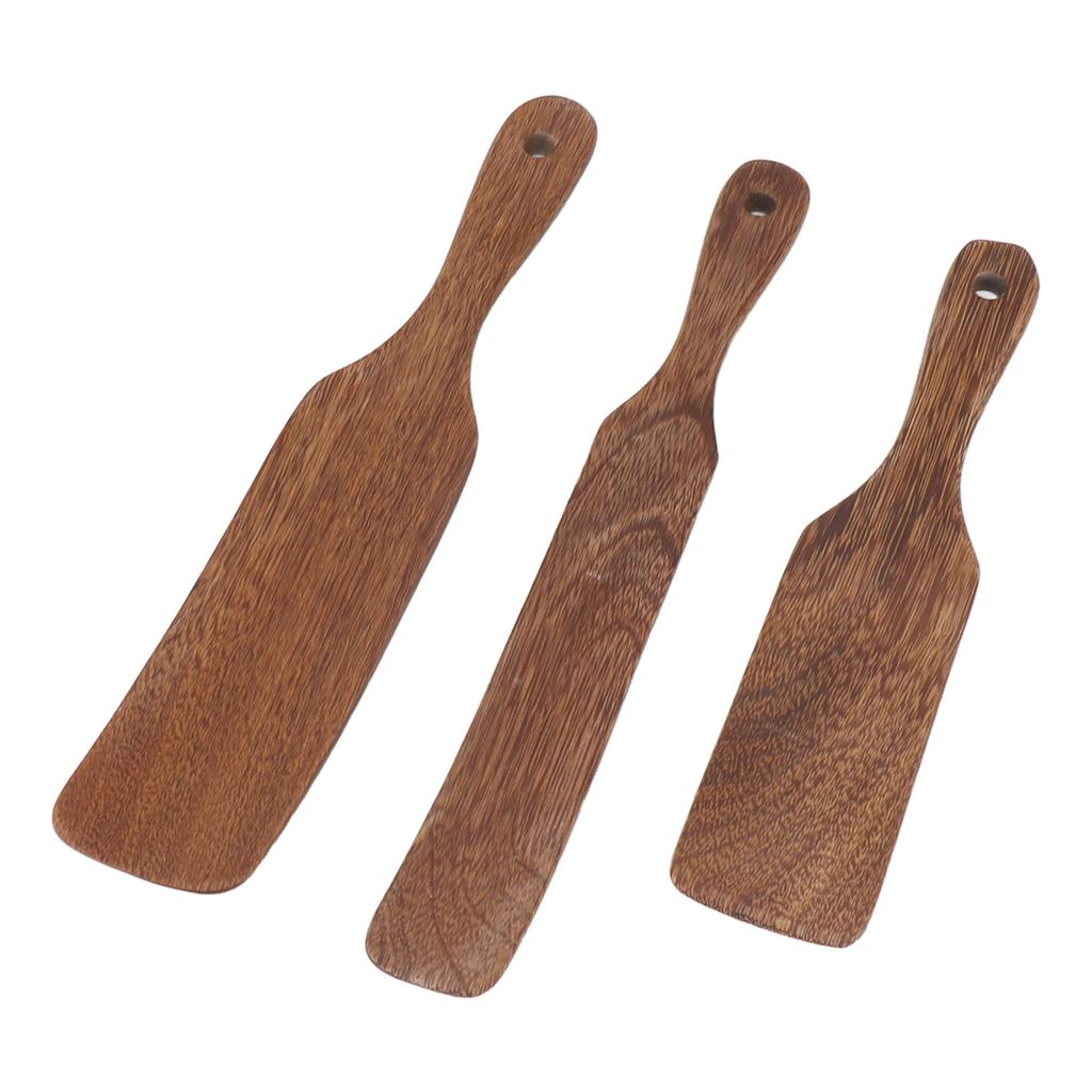 3 PCS Wooden Spatula with Wide Shovel Head Non Slip Teak Turner Spatula for Steak Pizza Milk Salad