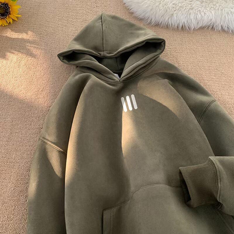 Unisex Heavyweight Fleece Hoodie With Letter Print Soft Suede-like Fabric Oversized Fit Winter Streetwear