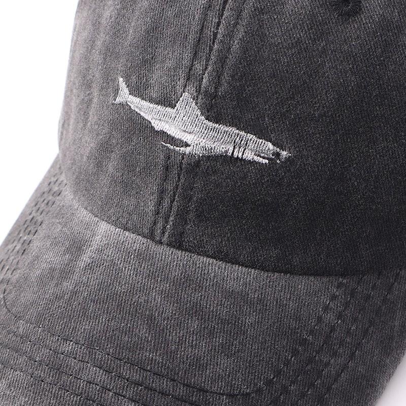 Washed Cotton Baseball Cap Soft Top Shark Embroidery Outdoor All-match Hat
