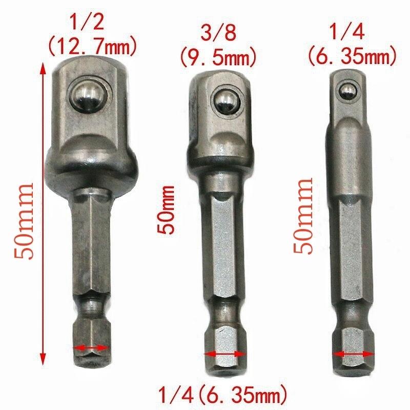 Chrome Vanadium Steel Socket Adapter Set Hex Shank 1/4" 3/8" 1/2" Extension Drill Bits Bar Set Power Tools TF003