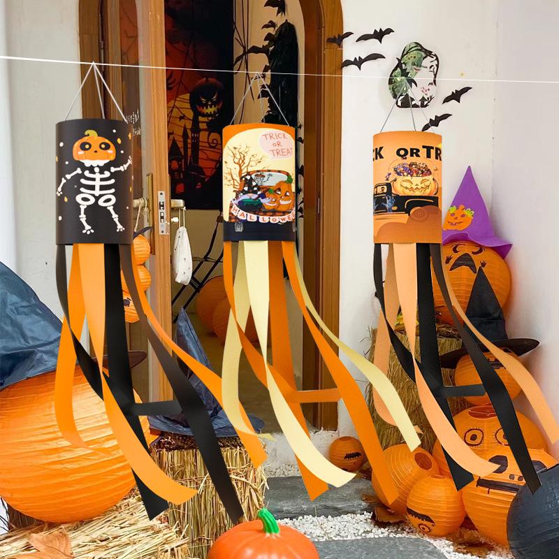 Halloween Outdoor Hanging Decorations: Pumpkin & Ghost Wind Sock Flags