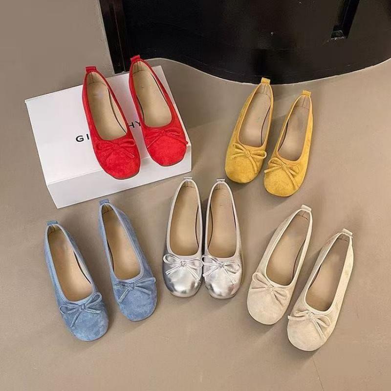 French Style Bow Round Toe Ballet Shoes Fairy Shoes Flat Gentle Evening Shoes Paired with Dress Shallow Mouth Single Shoes