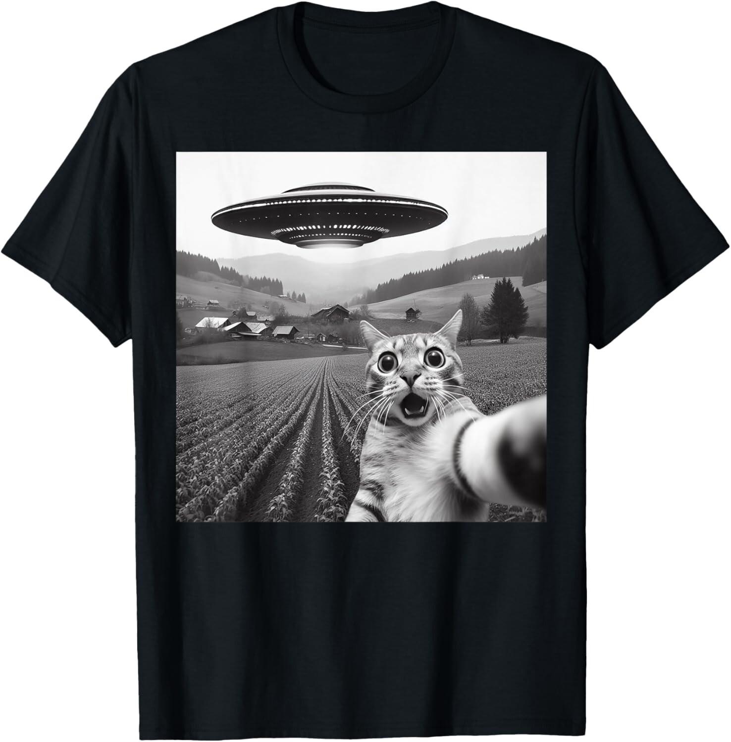 Cat Selfie With Alien UFO Funny Cat Gifts For Men Women Kid  unisex T-Shirt Mens Womens Tees Top 4XL
