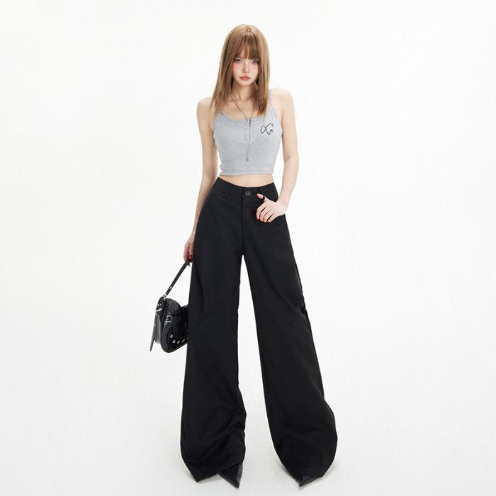 Women's Retro High Waist Wide Leg Pants – Versatile Flare Casual Suit for Spring/Summer