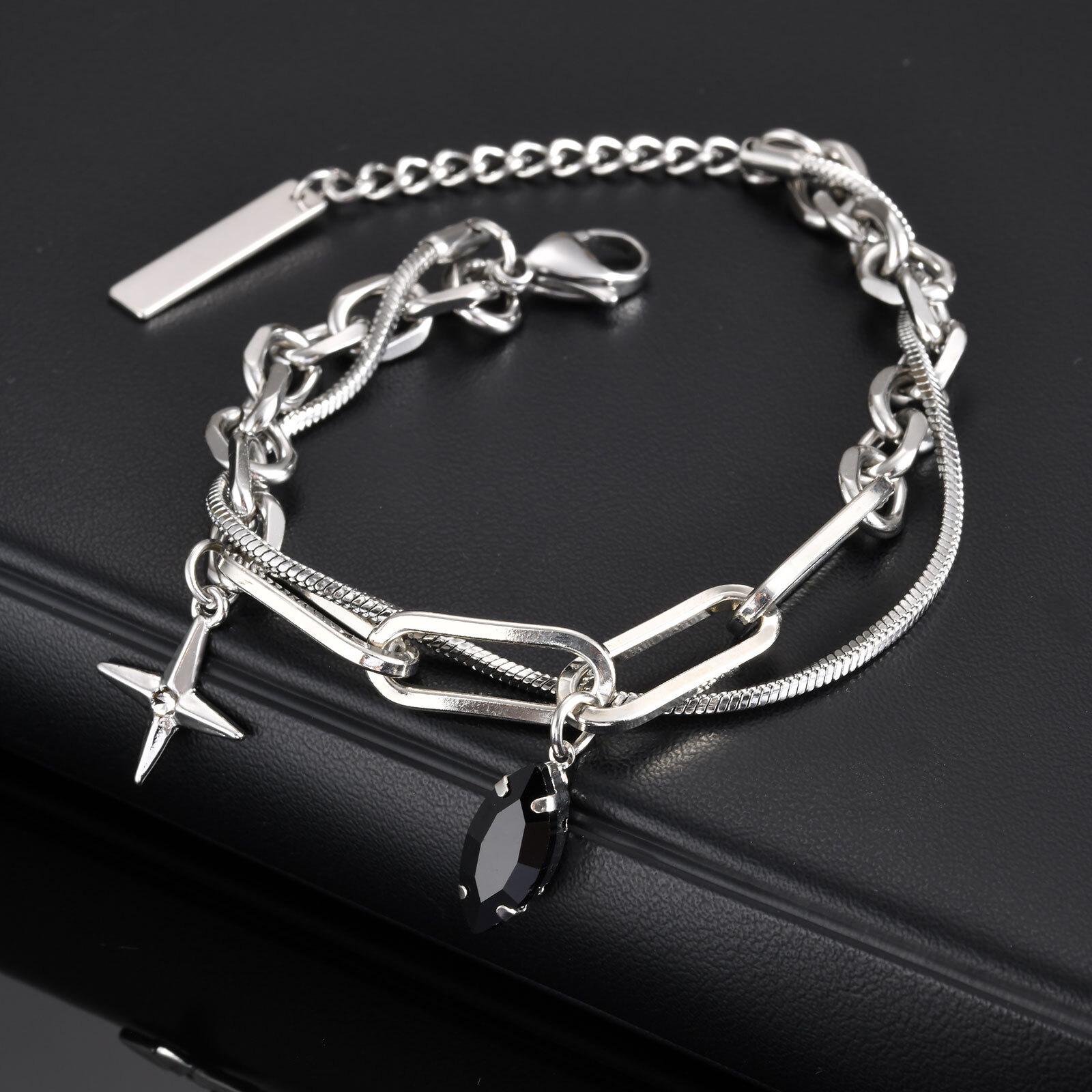 

Vnox Simple Stacked Snake Chain Bracelets, Men Stainless Steel Paperclip Links Bracelets Cross Charm Pendant Adjustable Jewelry