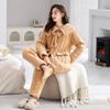 Pajamas Women'S Winter Three-Layer Padded Jacket Coral Fleece Fleece Thickened Flannel Medium And Long Loungewear Set Winter