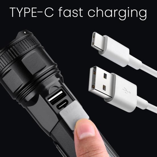 Multi-function Flashlight Zoom 5 Modes Adjustable Ultra Bright USB Rechargeable Portable Outdoor Camping Hiking Emergency Handheld Torch Lamp