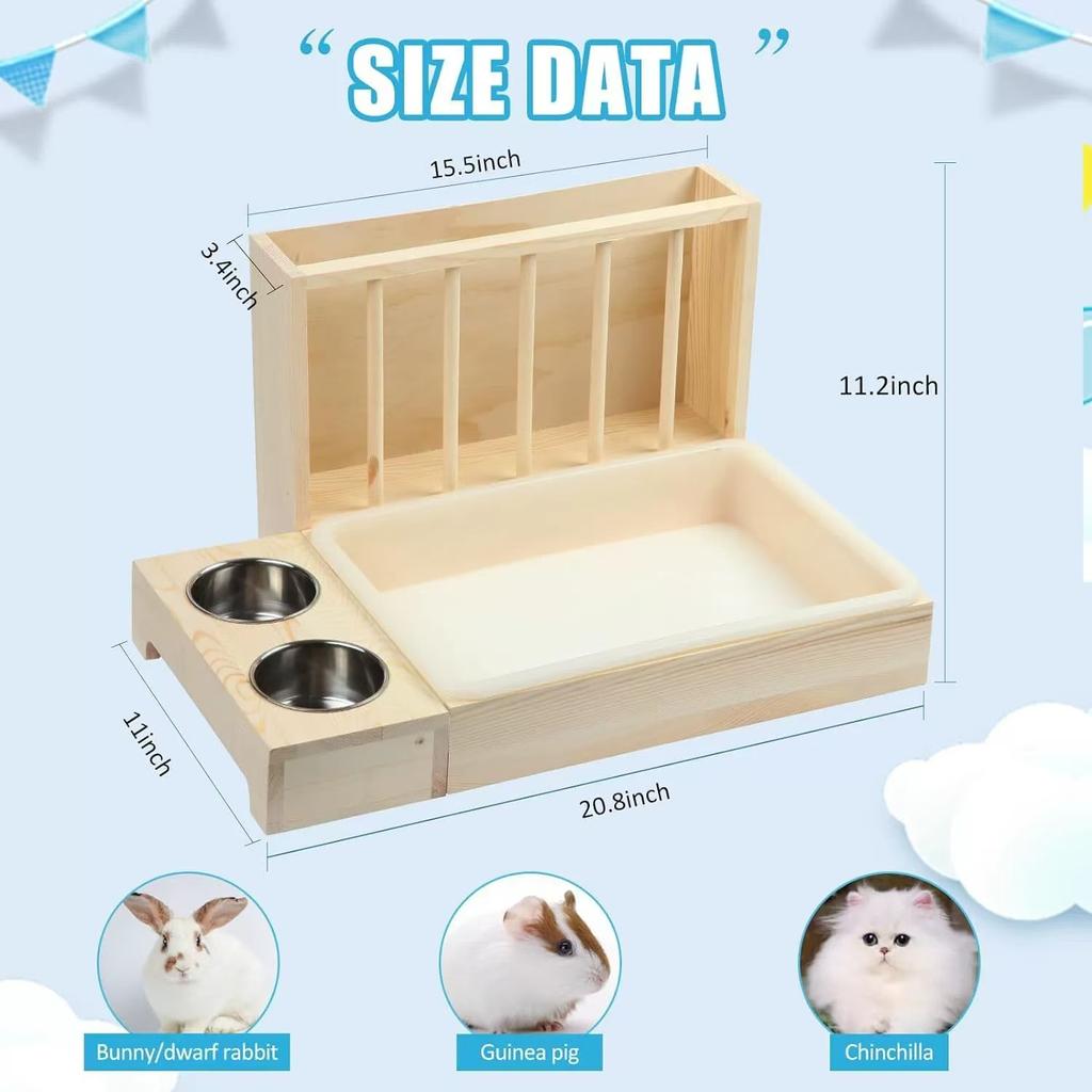 Hasenfutterspender, Futterkrippe, Heu, Holz, Kaninchen, Heu-Futterspender mit Katzentoilette für Hamsterkäfig, Zubehör für Hasen, Kleintiere, Meerschweinchen