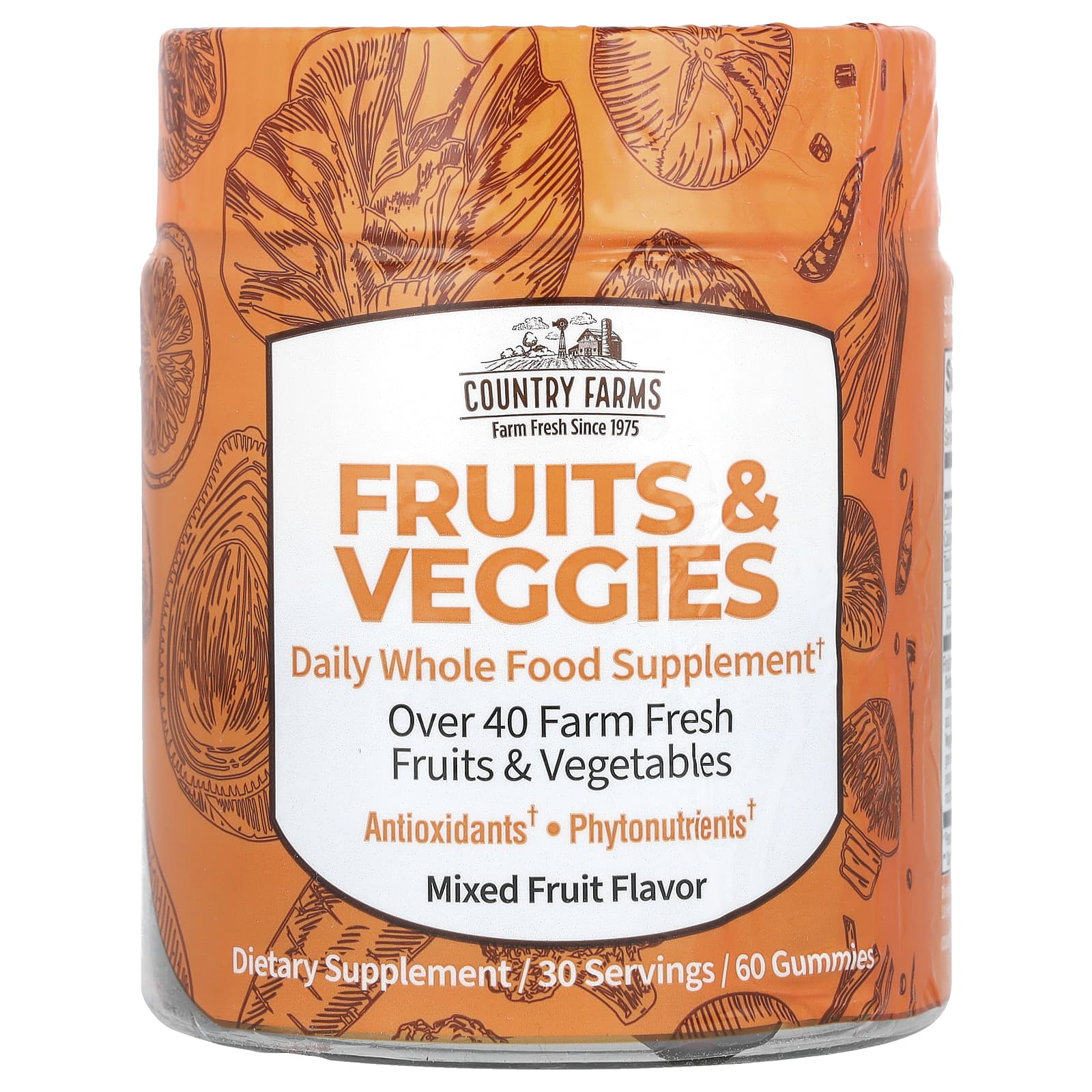 

Fruits & Vegetables, Daily Natural Food Supplement, Mixed Fruit, 60 Gummies