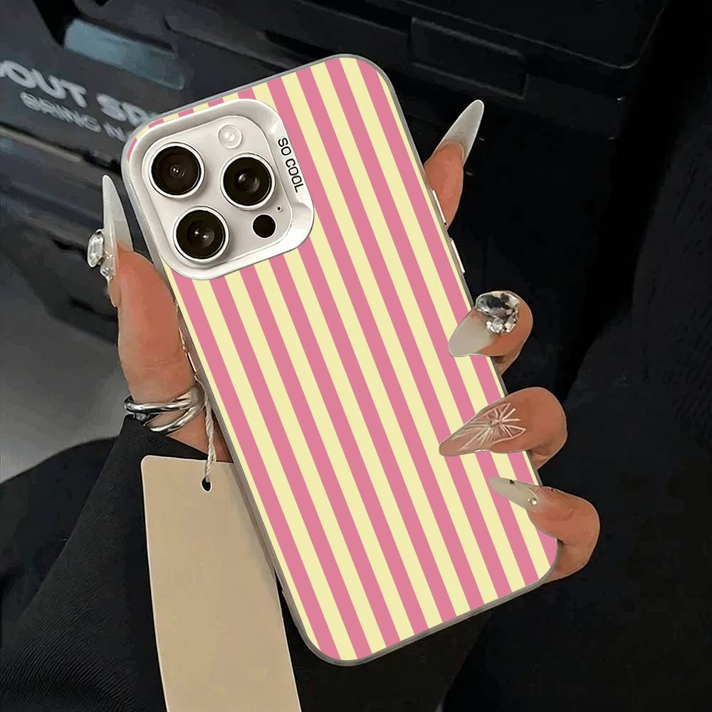 

Simple Color Stripes Phone Case For IPhone 17 Air 16 15 14 13 12 11 Pro Max White Sliver Hard Cover iPhone17