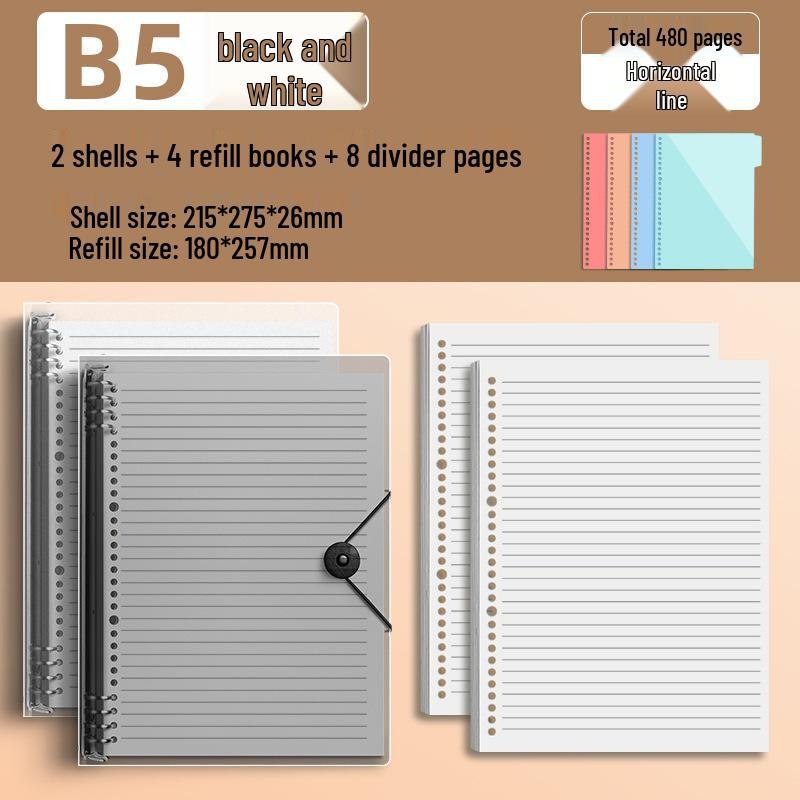 Comfortable B5 Loose-Leaf Notebook: Lined, Removable Binder, Simple Ins Style, Aesthetic Design, Ideal for Exams and High School Students.