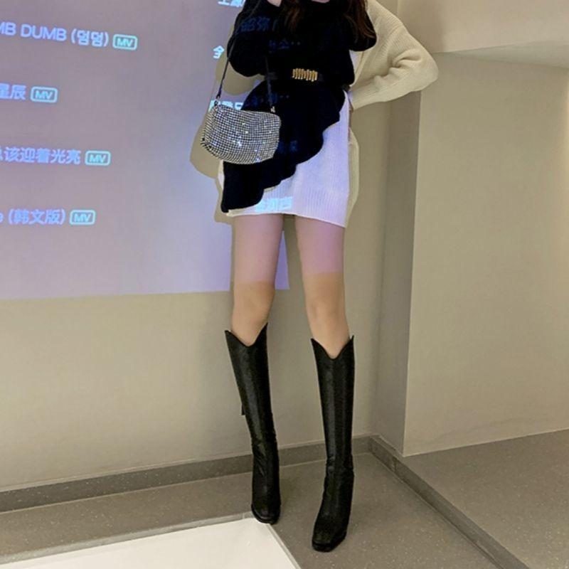 Skinny High Heels Versatile Coarse Heels But Knee Boots High Boots Women's Knight Boots New Autumn and Winter