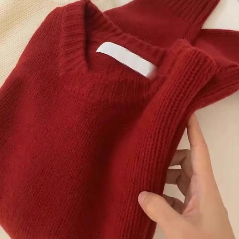 Premium Weihnachts-Neuheit roter Pullover Damen Herbst und Winter Waschbärfleece weich wachsartig unterer Boden gestrickter Pullover mit Oberteil innen