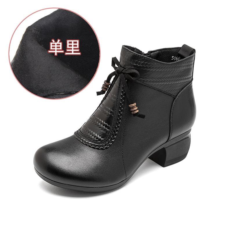 

Leather short boots women s autumn and winter new thick high-heeled Martin boots retro bow non-slip warm mother boots 35