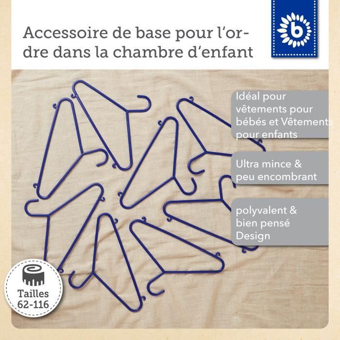 Cintres pour enfants - BIECO - Vieux Bleu Foncé - Lot de 8 - Longueur 30 cm - Plastique léger