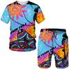 Men's Colorful African Folk-Custom 3D Print T-shirt Shorts 2pcs Suits Dashiki Ethnic Tracksuit Set for Men Sportwear Y2k Clothes