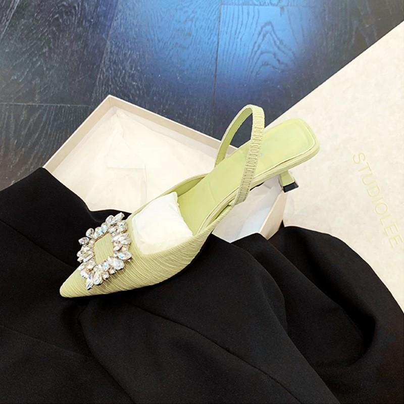 Grape mother studiolee 2025 new square buckle rhinestone pointed head shallow mouth rear empty stiletto sandals women's summer