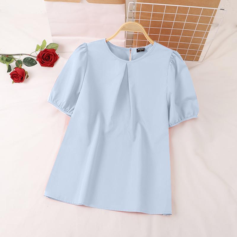 

VONDA Женские повседневные блузки с круглым вырезом и коротким рукавом, плиссированные, однотонные, свободные 4XL синий