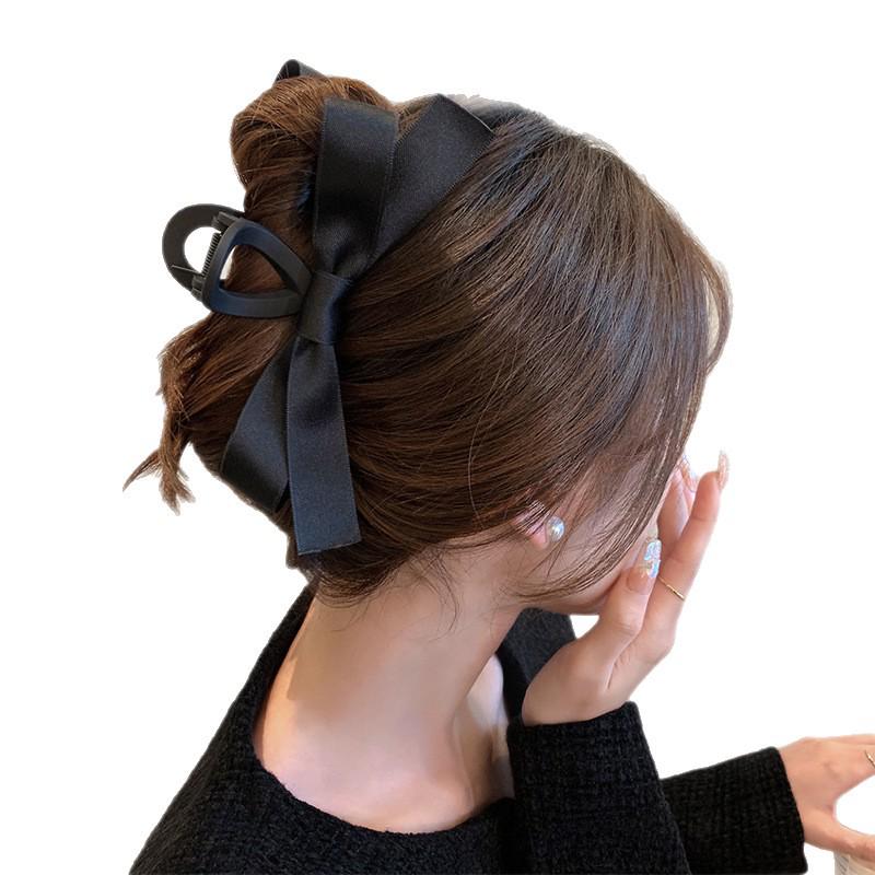 Black Double-Sided Bow Claw Hair Clip - Japanese Korean Style 2025