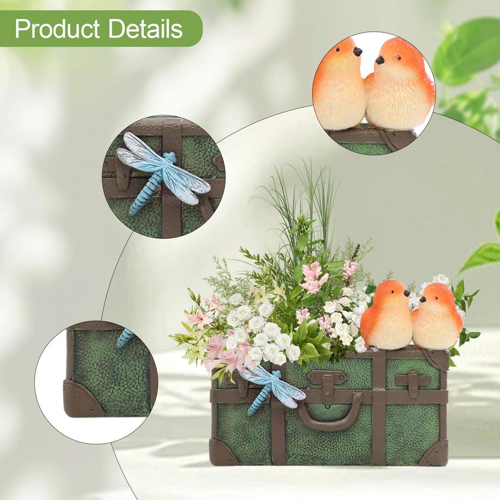Resin Plant Pot with Drainage Hole Suitcase Shape Sculpture Green Container
